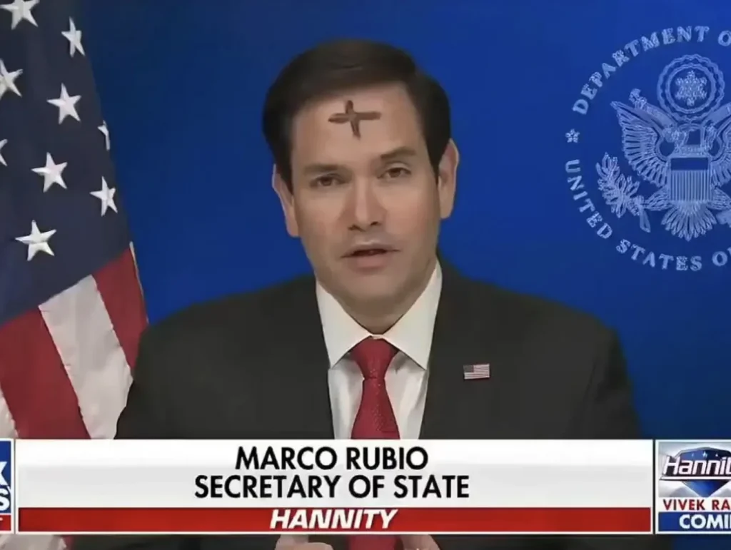 marco rubio croce ceneri in fronte